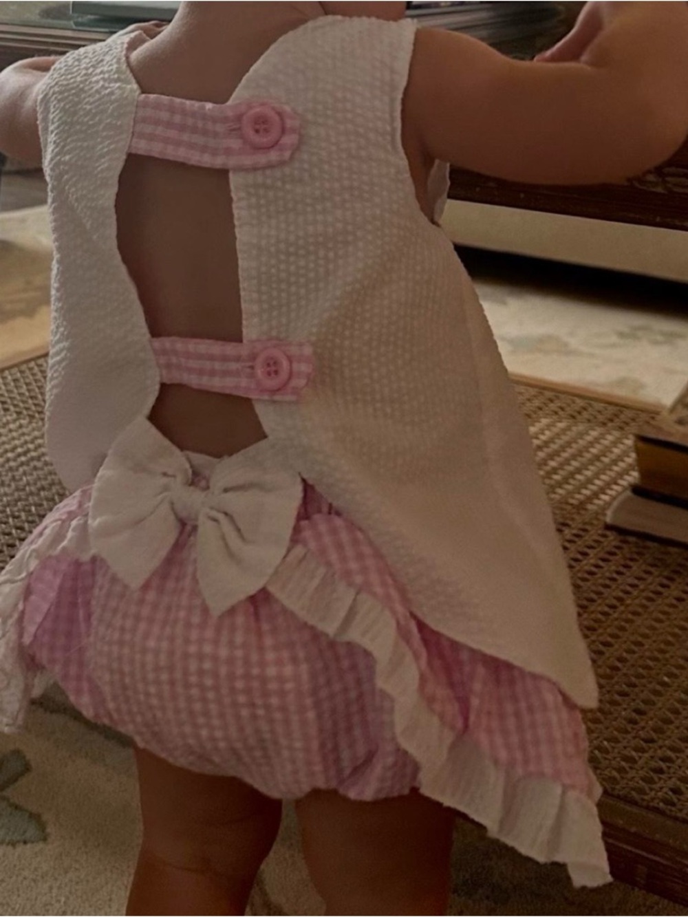 White & Pink Baby Girls' Bow Back Set Gingham